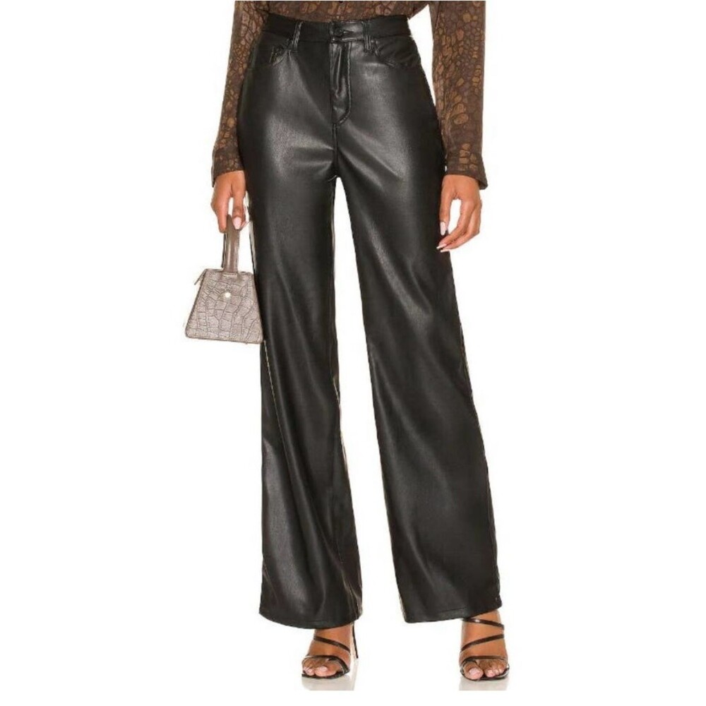 AFRM NWT Dawson The Lowrise Wide Leg Pant Faux Leather Black Size Woman's 29